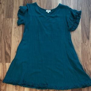 Umgee Teal Mini Dress with Ruffle Sleeves
